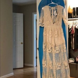 Sleeved lace overlay romper/dress